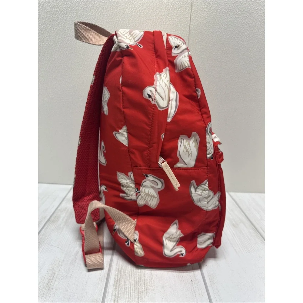 STELLA McCARTNEY Kids Backpack White Swan on Red Nylon Front Pocket